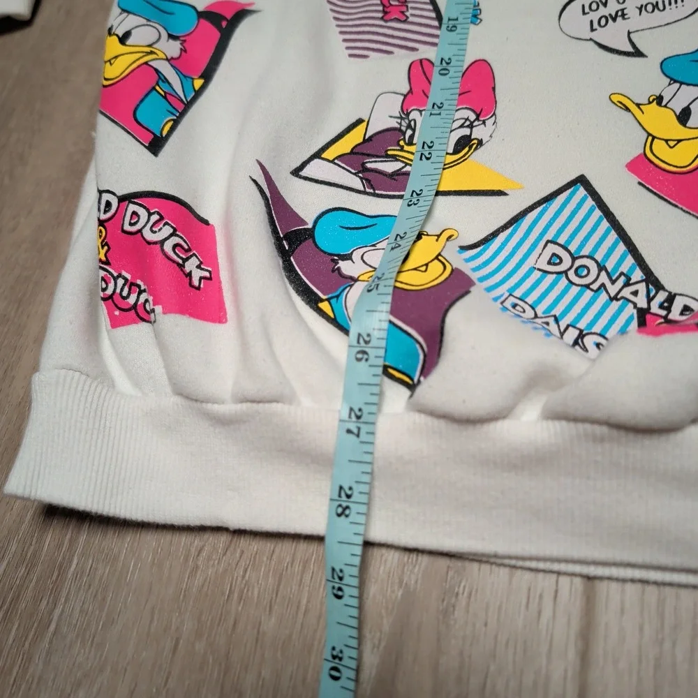 Rare Vintage Y2K Donald Daisy Duck Comic Print Sweatshirt Fang! Patch XL Pockets